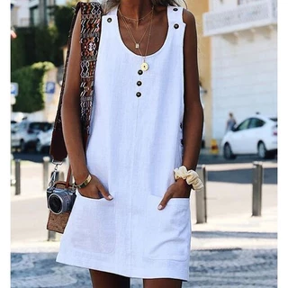 Vestido de algodão de manga curta , vestido solto casual feminino cor sólida plus sise
