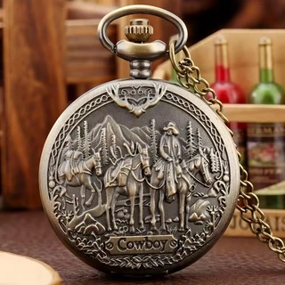Metal Craft Colar Pingente Antigo Corrente Relógio De Bronze Cowboy Vintage Pocket Watch For Men Gift