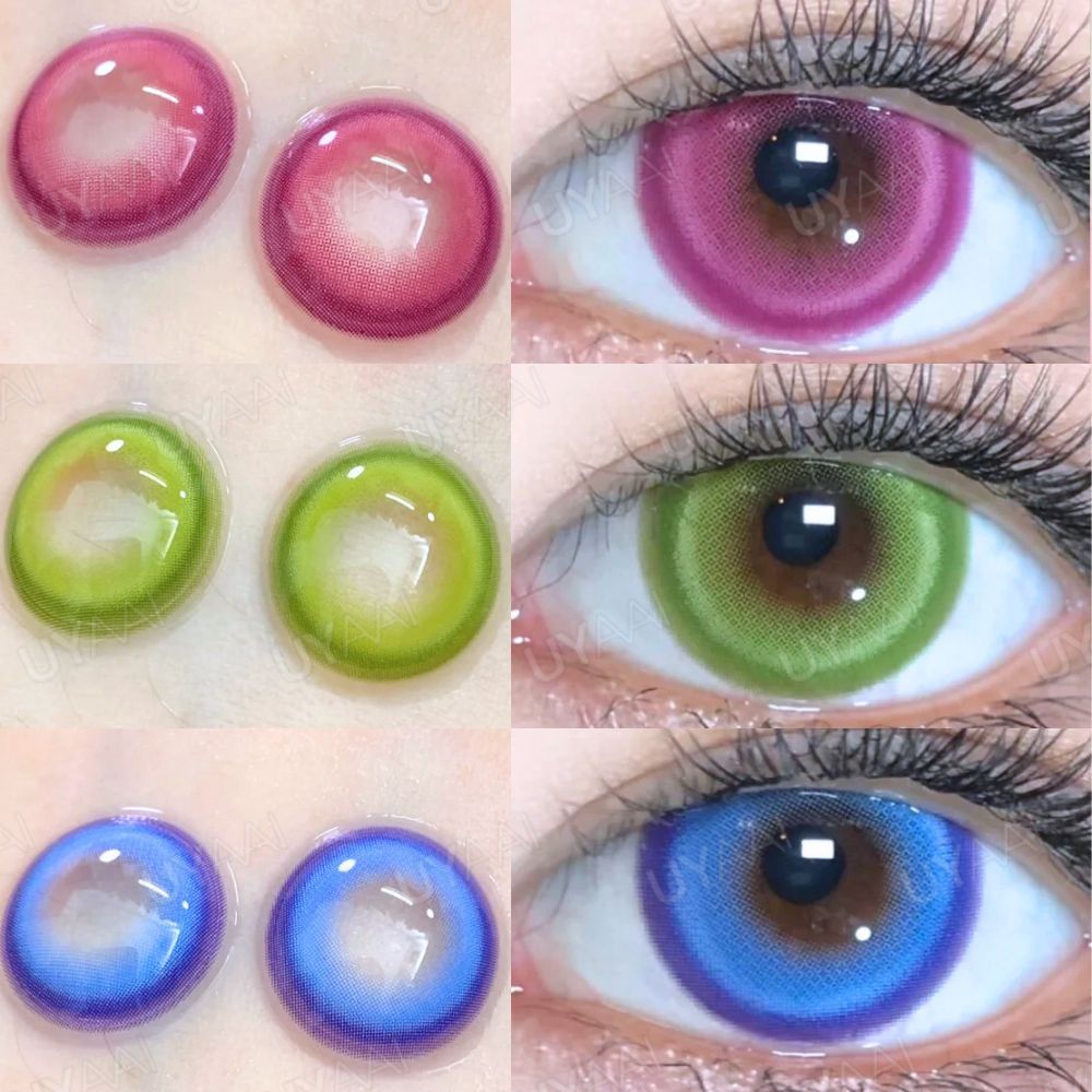 UYAAI 1Pair Candy Series Pink Eyes Blue Lentes Anualmente Fashion Soft De Alta Qualidade Série Lágrimas De Menina Maquiagem Beleza