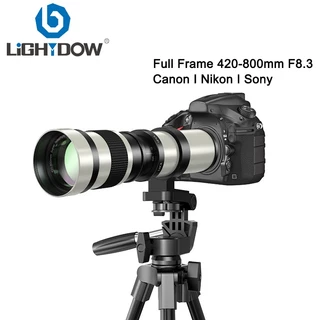 Lente Telefoto Lightdow 420-800mm f/8.3 Super Manual Zoom Branco Com Anel Adaptador T-Mount Para Câmeras Canon Nikon Sony Dslr & Mirrorless