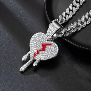 Novo Colar Masculino Colar De Hip Hop Liga De Diamante De Corrente Cubana De Ouro Coração De Rachadura Pingente De Sangue Jóias Masculinas
