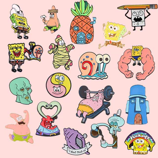 Anime SpongeBob SquarePants Series Brooch Pins Hamburgo Crachás Lapela Broches Acessórios Patrick Star Snail Badges Jóias
