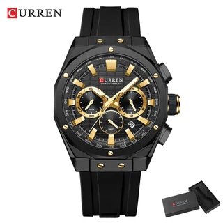 CURREN Relógio Masculino Marca Original Cronógrafo Multifuncional Código À Prova D'água Ponteiros Luminosos Correia De Silicone Lazer Empresarial Quartzo Analógico 8464