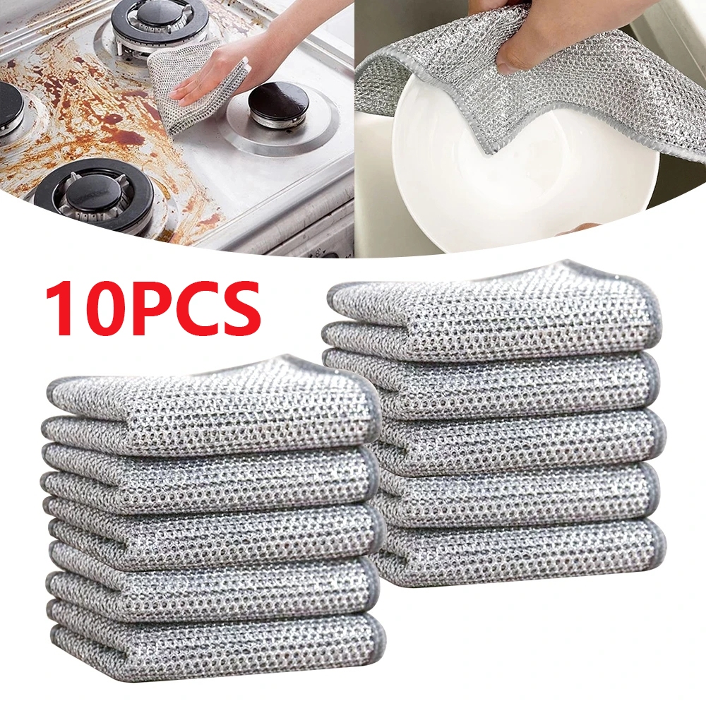 20cm Dupla Face De Arame De Aço Lavagem De Louça Pano Espesso Remoção De Ferrugem Óleo Antiaderente Esponja Acessórios De Limpeza Doméstica
