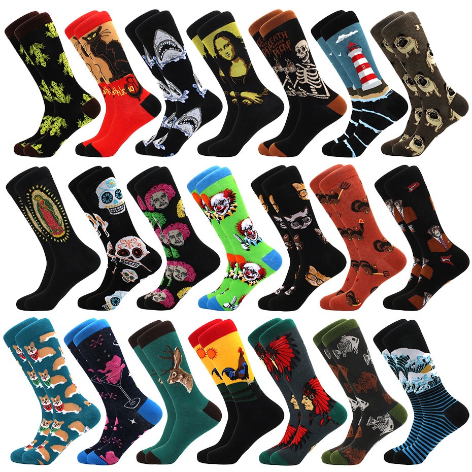 Meias De Hip Hop Harajuku Para Homens Pintura A Óleo Skate Anime Funny Mid Socks