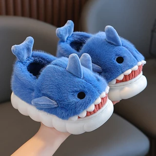 tênis infantil Pantufa tubarão De Desenho Animado infantil De Inverno Quente Meninos Meninas Antiderrapante - Confortável
