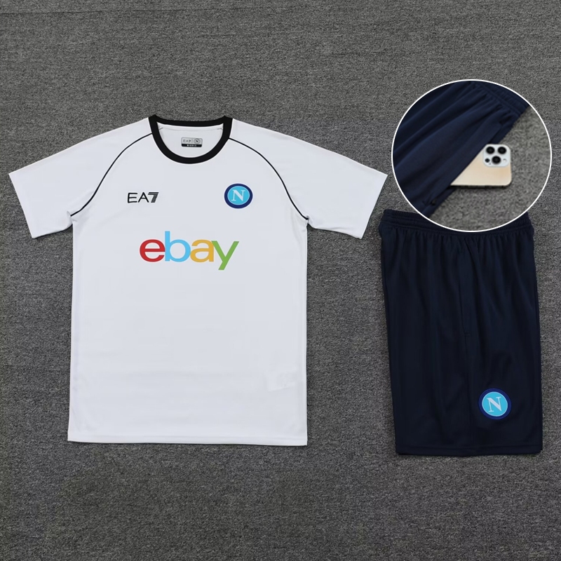 Nápoles Fato de manga curta Jersey Treinamento de Nápoles Calções de futebol esportivo com bolsos com zíper