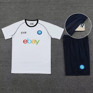Nápoles Fato de manga curta Jersey Treinamento de Nápoles Calções de futebol esportivo com bolsos com zíper