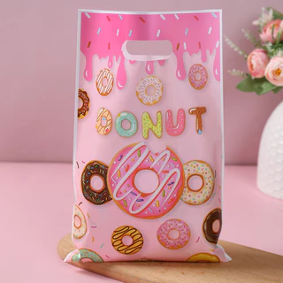 10/25/50pcs Saco De Presente Estilo Donut Plástico Para Crianças Meninas Suprimentos De Aniversário Doughnut Theme Party Decorações Baby Shower Gift Packaging