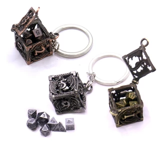 D6 Caixa Metálica + 7pcs Conjunto De Dados Metálicos , Mini Kit De Tabuleiro Portátil , Acessórios Para Jogadores