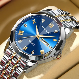 Relógio Masculino Original CRRJU Nova Marca De Moda Ponteiros Luminosos De Aço Inoxidável Discagem Simples Casual Empresarial Quartzo À Prova D'água 5023 XS