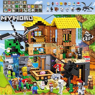 1.000pcs Minecraft Series Integrado Compatível Lego Jungle Waterfall Steve Tree House Boys Meninas Montagem Educacional Blocos de Construção Brinquedos Presente