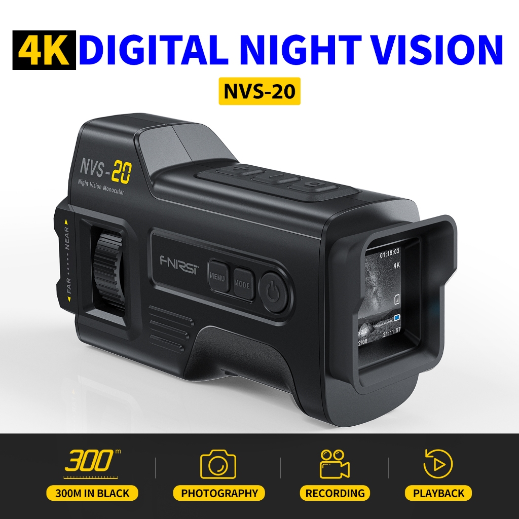 Fnirsi NVS-20 4K HD Monocular Visão Noturna Infravermelho 6 Vezes Zoom Digital 300m Telescópio de Caça Ao Ar Livre Noite Branca Dupla Utilização