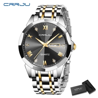 CRRJU Novo Relógio Masculino Marca Original Ponteiros Luminosos Autênticos De Luxo De Aço Inoxidável Casual Quartzo À Prova D'água 5023
