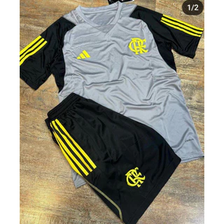 Conjunto Esportivo De Equipe 2024/25 Camiseta De Treinamento De Futebol De Manga Curta + Fato Masculino Para Cor Cinza Adulto
