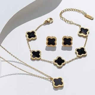 kit colar brinco e pulseira Trevo Colar de Quatro Folhas Pulseira de Trevo Pulseira Brincos Conjunto de Jóias de Moda