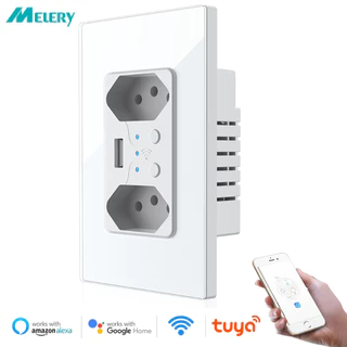 Brasil Tomada WiFi Smart Life Wall Socket USB , Tuya Painel De Vidro De Saída De Plugue Elétrico Por Alexa Google Home , Whole House Intelligence