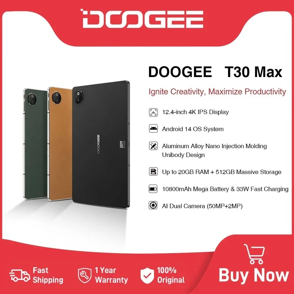 DOOGEE T30 Max Tablet Android 14 20GB (8 + 12) 512GB Câmera 12.4
