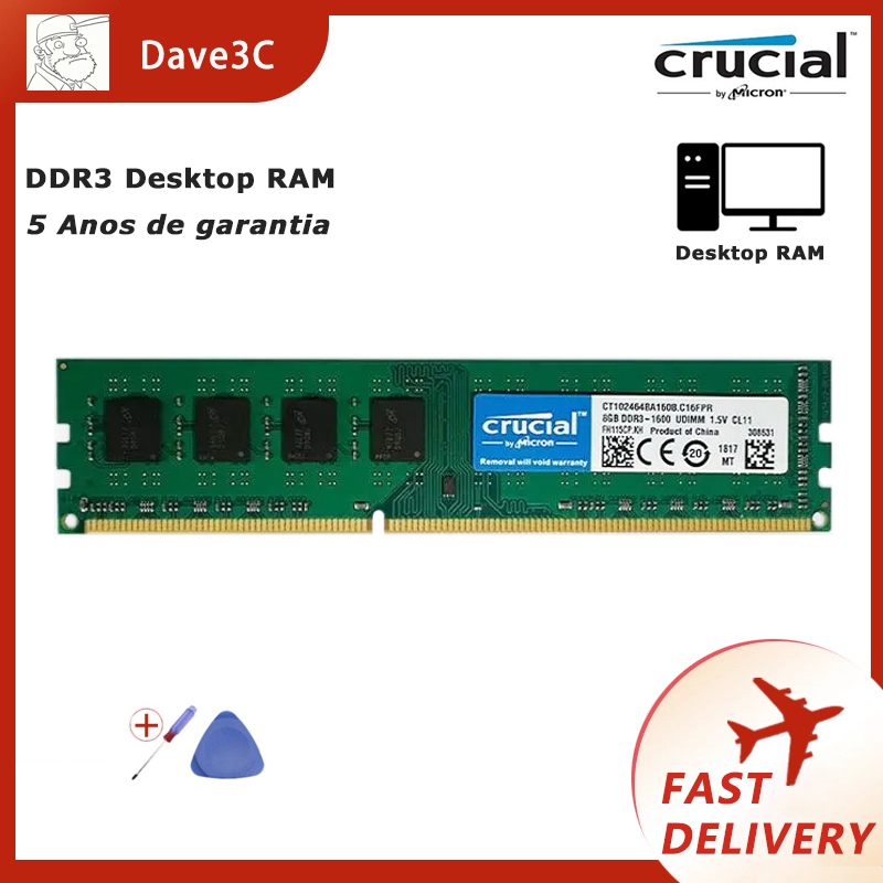 Crucial DDR3 PC RAM 4g 8g 1600mhz 1333mhz Memória De Mesa PC3-12800U U-DIMM
