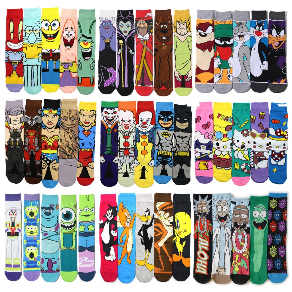 5 Pares De Meias De Desenho Animado Anime Coleção Casal Novidade designer hip hop Casuais Engraçadas