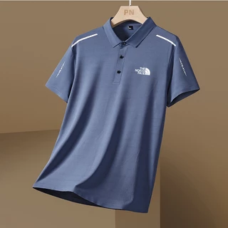 Pólo de Seda Gelo Camisa Homem Lapela Esportiva de Verão Moda Casual Negócios Malha sem costura Manga curta