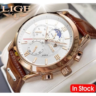LIGE Relógio Original Masculino Moda Esportes Relógios de Quartzo Couro Luminoso Impermeável Cronógrafo Relógio de Pulso Para Homens Com Caixa