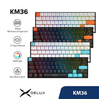 DELUX KM36 Teclado Mecânico De Jogo Com Fio , Interruptores Azuis Ou Vermelhos , RGB Rainbow Backlit , 61 Teclas E 21 Anti-Ghosting , Mini Para PC