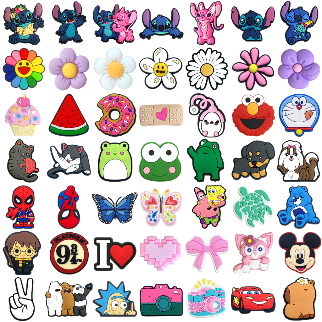 Jibbit Para Croc Shoe Charms 49 Estilo De Decorações Animais Bonitos Ursos Gatos Cães Rãs Flores De PVC Acessórios Com Botão