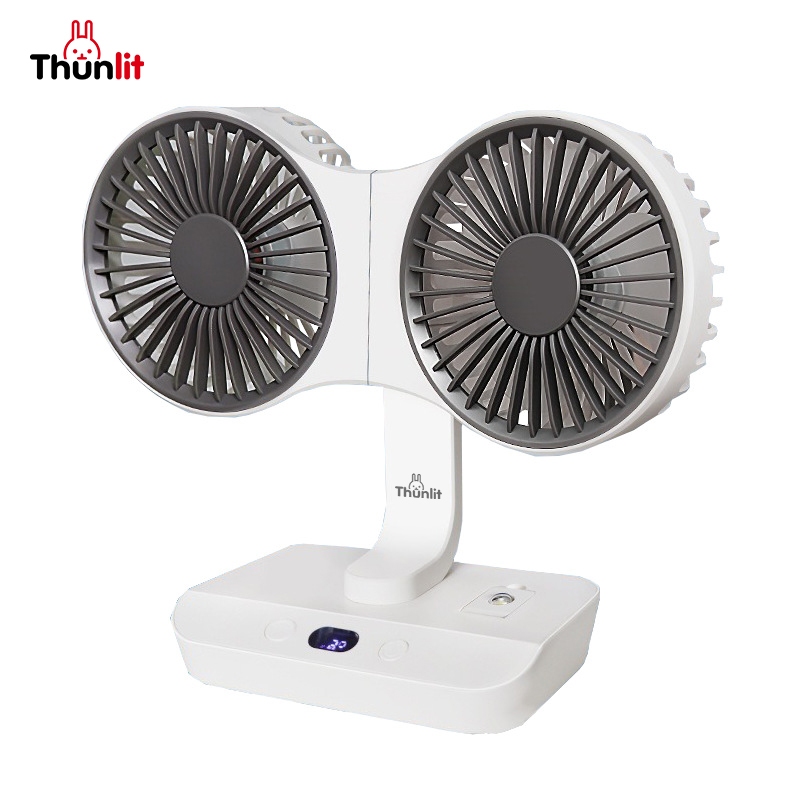 Thunlit Ventilador De Cabeça Dupla Visor LED Oscilante 4000mAh Recarregável Pequeno Mesa De 4 Velocidades Ajustável