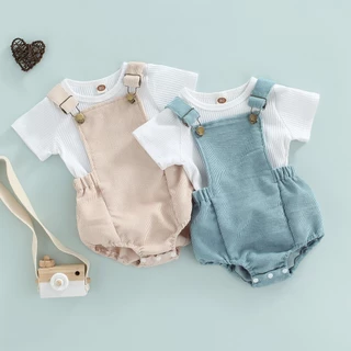 Eph-Bebê Meninos Meninas Verão 2Pcs Conjunto de Manga Curta com Canelado Camiseta + Alças Ajustáveis ​​Macacão