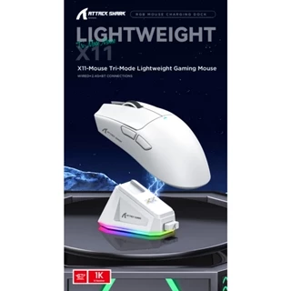 Rato Sem Fio Attack Shark X11 BT5.0 22000DPI 400IPS RGB 3 Modos para Jogos de PC