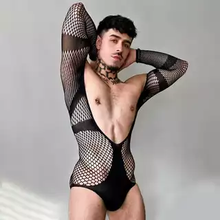 Sexy Homens Fato De Salto Sem Costas De Malha Fishnet Open Crotch Lingerie Vestido De Sexo Tentação De Sono