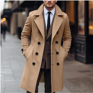 Casaco Sobretudo Bege Masculino Outono Inverno Peito Longo