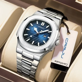 Novo Relógio CRRJU Masculino De Marca original De Luxo Em Aço Inoxidável De Alta Qualidade Mostrador Quadrado Brilhante Fashion Business Sports Quartzo À Prova D