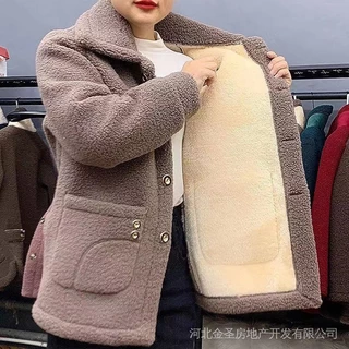 Casacos Feminino De Inverno pele fgrosso quente Cordeiro Grosso casaco