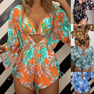 WHL2024 Novo Estilo Europeu Americano De Três Peças De Biquíni Cintura Estreita Moda De Praia De Manga Longa Protetor Solar S-XL