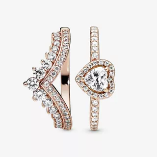 pandora De Prata 925 Libras Esterlinas Coração De Rosa Princesa Wishbone Conjunto De Anéis De Empilhamento De Espinha Esterlina Se Encaixa Nas Mulheres Jóias De Bricolage