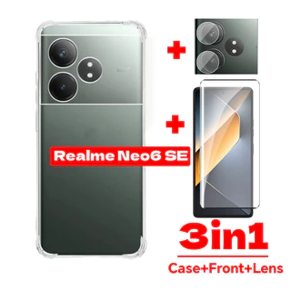 Para Realme GT 6 GT6 GT6 6T Neo6 SE Neo 6 Neo6SE 2024 3em1 Caixa Do Telefone Transparente RealmeGT6 À Prova De Choque Tela De Vidro Temperado TPU Macia Capa Traseira Da Lente Câmera