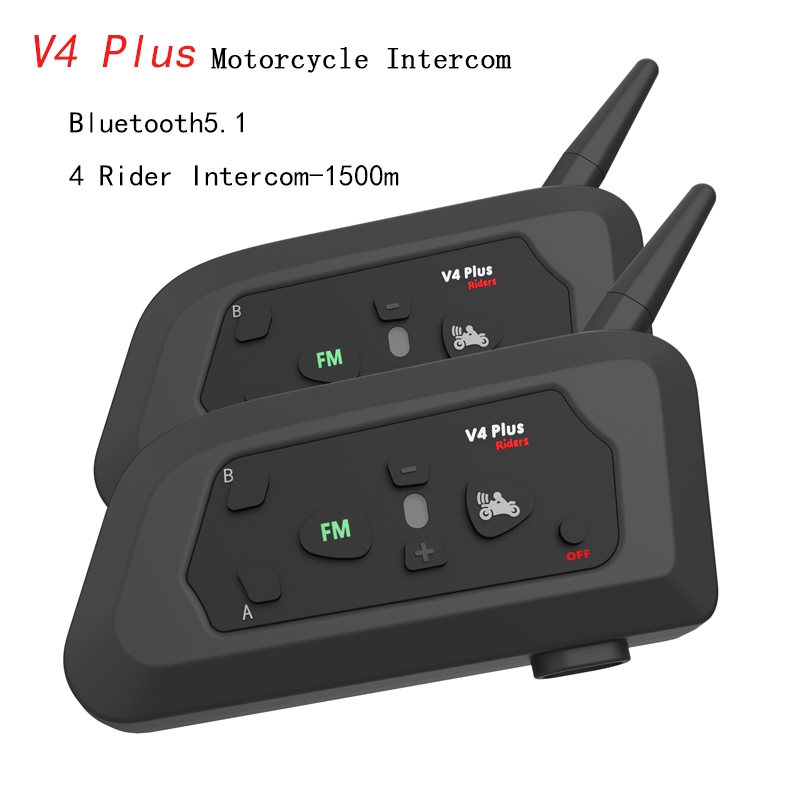 1/2Pcs V4 Plus Fone De Ouvido Interfone De Motocicleta BT5.1 Para 4 Pilotos 1500M Falando Ao Mesmo Tempo FM Raido IP65 À Prova D'água