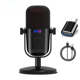 Microfone Condensador Com Fio USB M12 RGB Para PC Computador PS4 PS5 Microfones De Gravação Ao Vivo