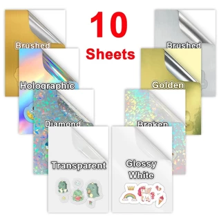Folha De Papel Autocolante Vinil PVC Tamanho A4-10 Folhas , InkJet Impressão De Autocolantes À Prova D'água De Decalque Para Impressoras Canon Epson HP Branco Fosco Brilhante Holográfico
