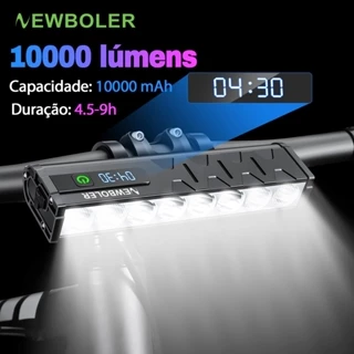 Newboler Digital Display 10000 Lumens Luz De Bicicleta 10000mAh Frontal IPX5 À Prova Dágua Lâmpada Alumínio Recarregável De Liga Para Ciclismo
