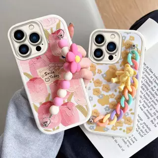 Capinha Com Corrente Para Samsung Galaxy A15 A55 A35 A24 A54 A34 A14 M55 M54 M34 A05 A05s A04 A04s A04e A73 A53 A33 A13 A32 A12 A72 A52 A72 A51 A31 A50 Flor De Urso Macia TPU Capa De Proteção