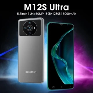 Celular 2024 Novo Smartphone M12S Ultra 5.8 Inch 8GB + 128GB Telefone Com Cartão SIM Dual Fácil De Usar , Grande Prático