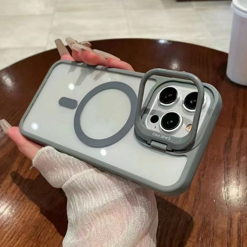 Magnetismo Acrílico Transparente De Luxo Com Suporte Metálico Para iPhone 15 14 13 12 11 Pro Max