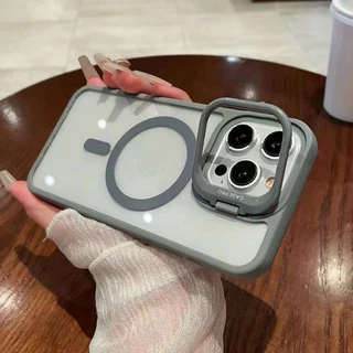 Magnetismo Acrílico Transparente De Luxo Com Suporte Metálico Para iPhone 15 14 13 12 11 Pro Max