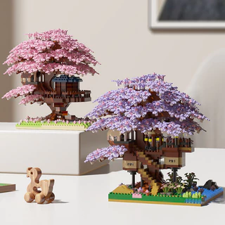Novo Produto 2229PCS Sakura Tree House Compatível com Lego Peach Blossom House Building Blocks Montagem de blocos de construção Modelo de Partícula Educacional Toy Pink /Purple Sakura