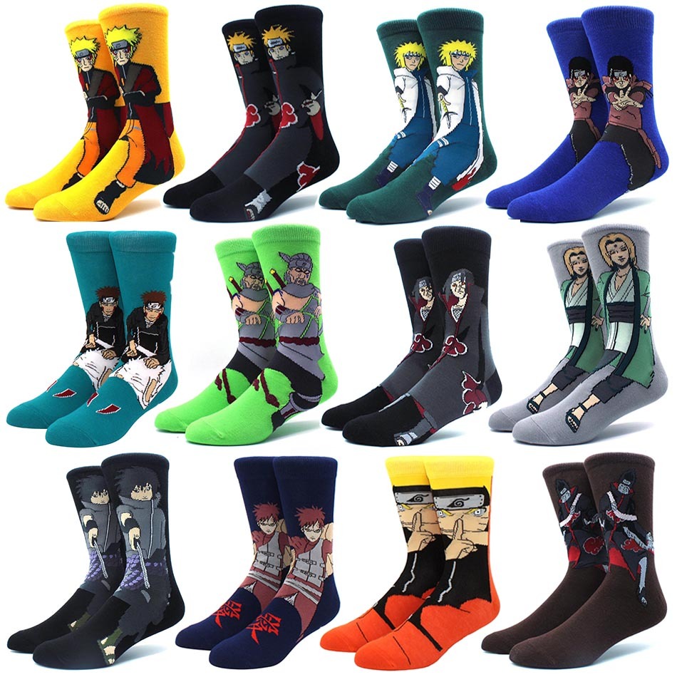 Coleção Naruto Meias Masculinas Anime Figura Moda Tubo Médio Desportivas Casuais Cartoon
