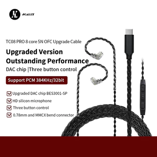 JCALLY Preto TC08 PRO TC08 Tipo-C Fone De Ouvido Com Revestimento De Prata Cabo De Atualização MIC MMCX 2Pin 0.75/0.78 QDC Para KZ KBEAR TRN 7HZ TFZ