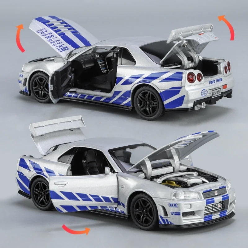 ミニカー Nissan Skyline GT-R (R32) N1 Nismo Carro Esportivo Diecast 1 : 32 Nissan SKYLINE GTR R34 JDM Modelos